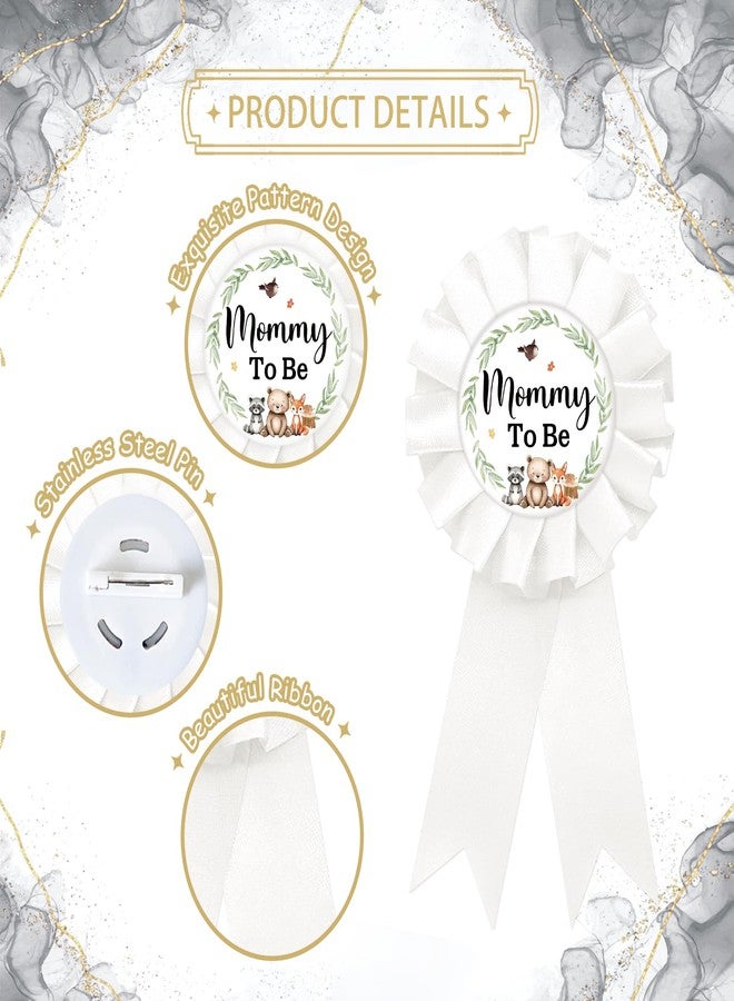 SUPERLUBY Woodland Animal Mom to Be Tinplate Badge Pin, Neutral Dad to Be Pin, Gender Reveal Button for New Parents, White Rosette Mom to Be Award Ribbon, Adventure Awaits Baby Shower Party Favors - Image 3